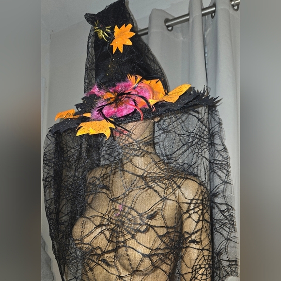 Black Witch Hat with Pink and Orange Accents - Picture 2 of 6